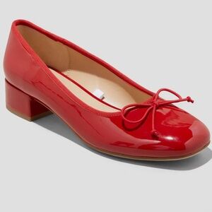 a new day Red Patent Ballet Flats with Low Block Heel